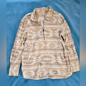 Sonoma Womens Beige and Cream Zip Up Sweater